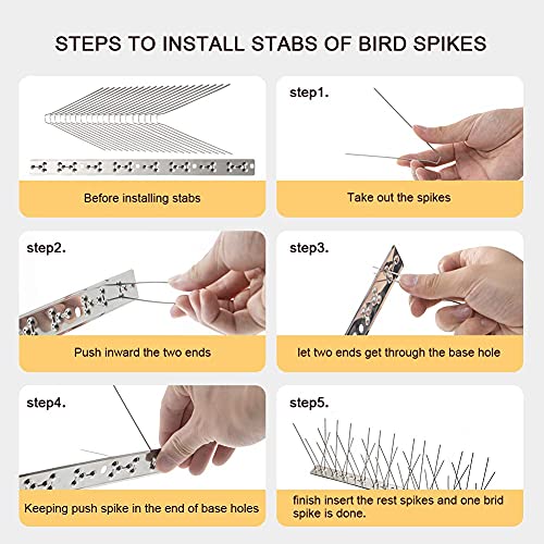 OFFO Bird Spikes with Stainless Steel Base, Durable Arrow Pigeon Spikes Fence Kit for Keeping Small Bird, Crows and Woodpeckers Away, Covers 10.2 Feet(3.1m) (Pack of 2) - size: 10.2 Feet (Pack of 2)