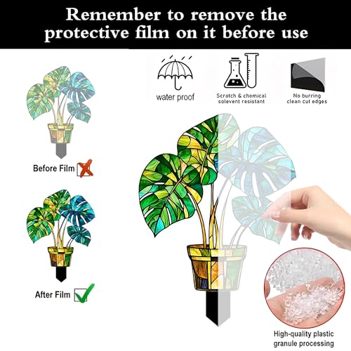 Stained Glass Monstera Plant Acrylic Garden Stake, Indoor and Outdoor Garden Acrylic Decoration, Idea Gift for Flower Potted Ornament and Landscape Beautification, Suitable for Courtyards and Lawn