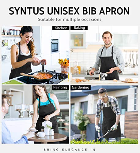 Syntus Apron for Men Women, Adjustable Cooking Kitchen Apron with 2 Pockets - color: Basic Black, style: 2 Cotton