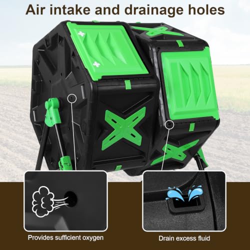 140L Dual Chamber Tumbling Composter 360° Sliding Door for Garden