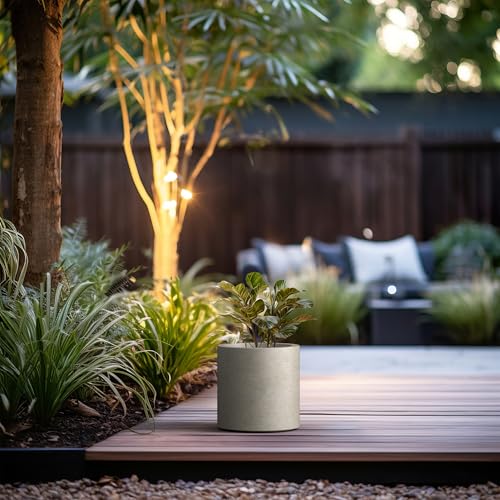 Kante Small Round Cylinder Weathered Concrete Planter 9.8" Tall, Outdoor - color: Weathered Concrete, size: 9.8" Dia