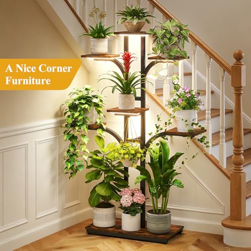 Plant Stand Indoor with Grow Light,Tree-Shaped 7-Tier Corner Plant Shelf