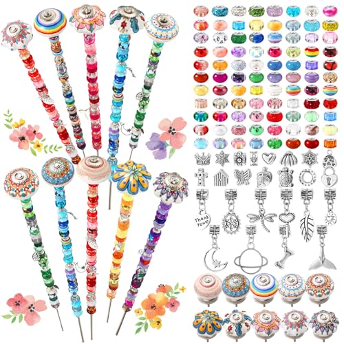 Silipull 255 Pcs 14 Inch Garden Stakes Decorative Ceramic Mushroom and Pumpkin Round Beaded Garden Stakes Decor Fairy Sticks for Indoor Outdoor Yard Lawn Pathway Patio Decoration - style: Stylish