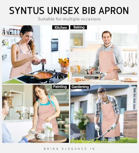 Syntus Apron for Men Women, Adjustable Cooking Kitchen Apron with 2 Pockets - color: Nude Pink, style: 2 Polyester
