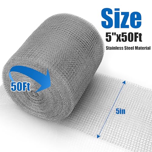 Valchoose Stainless Steel Mesh Roll 5" x 50 Ft, Wire Mesh for Mice Control - size: 5” X 50 Ft