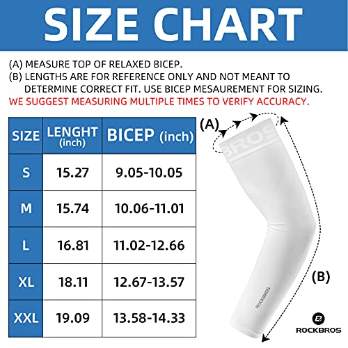 ROCKBROS Arm Sleeves for Men Women UV Sun Protection Cooling Compression - color: White, size: X-Large