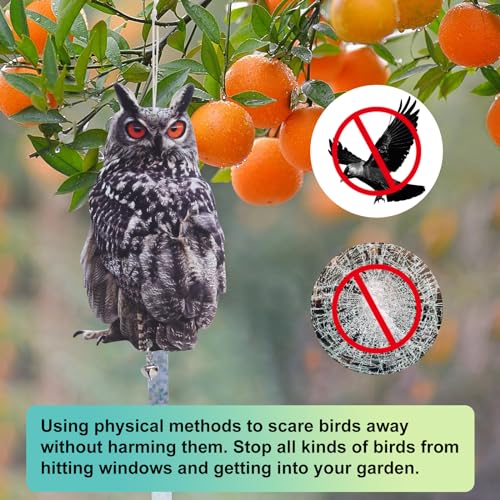 Owl Scarer for Gardens, 2Pack Fake Owl Hanging Effective Cardboard Owl Deterrent for Garden Patio Windows - color: 4 Feathered Owl02