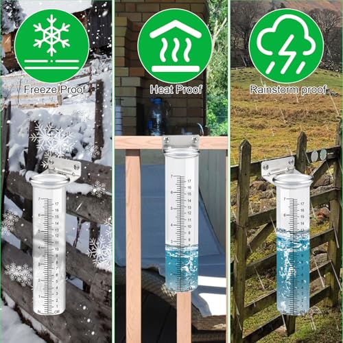 7" Capacity Rain Gauge Outdoor with Stainless Steel Mounting Rack Holder, Wall Mount Hanging Rain Measure Gauge for Yard,Post Mount Rain Gauge Large Rain Gauge Outdoor for Home Yard Garden