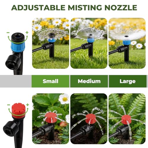 100FT Drip Irrigation System Kit, Quick Connect Garden Watering System, Easy Install Drip Irrigation Kit with 1/2" & 1/4" Tubing, Adjustable Emitters for Garden, Raised Beds, Greenhouse - size: 100FT