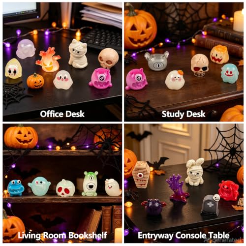 23PCS Halloween Mini Resin Figures, 23 Styles Halloween Figurines - color: Halloween Fixed-e