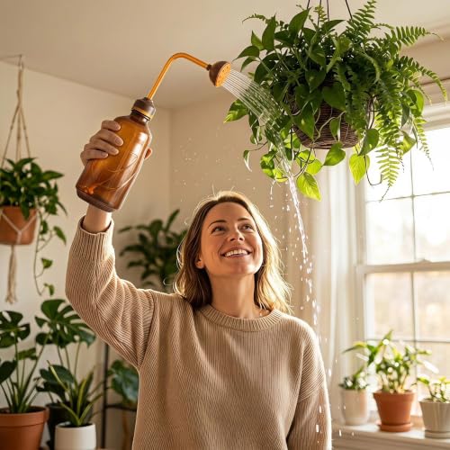 Watering Can for Seedlings, 15oz Plant Watering Can, Indoor Plant Watering Can, Flower Watering Can, Small Watering Can for Houseplants, Garden Flowers, Succulents(Brown) - color: Brown