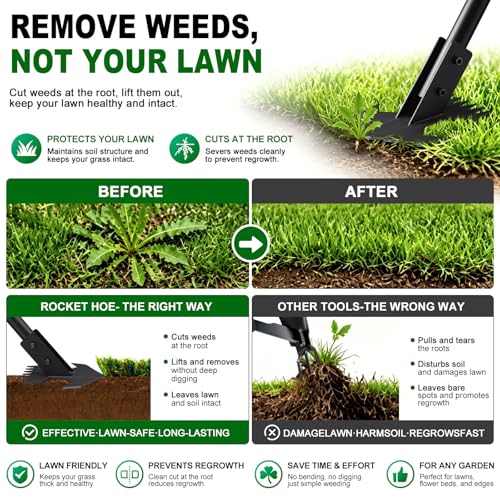 Scuffle Hoe for Weeding - 48" Adjustable Long Handle Action Hoe, Heavy Duty 2-in-1 Push Pull Garden Hoe with Sharp Serrated Blade for Flower Beds, Lawn, Yard and Sidewalks