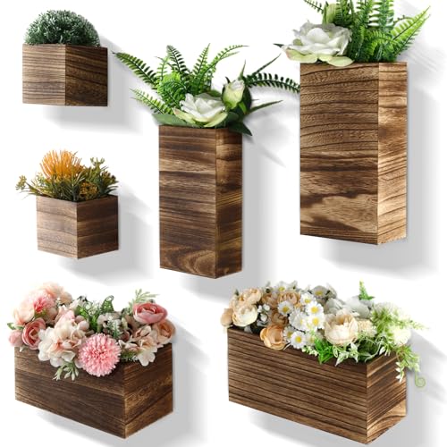 Ziliny 6 Pack Wooden Wall Planters Rustic Hanging Wall Planters, 5 Sizes - size: 5 Sizes