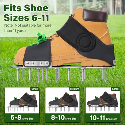 Pre-Assembled Lawn Aerator Shoes with Secure Adjustable Strap for Clay Soil