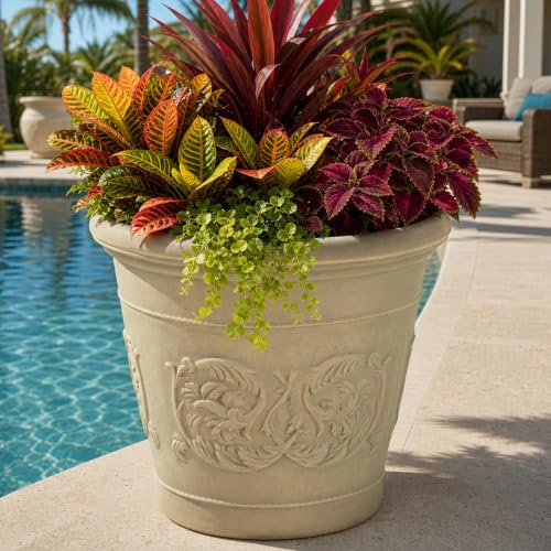 Sunnydaze Arabella 16'' Plastic Planter Pot for Plants, Beige - color: Beige, size: 16 in