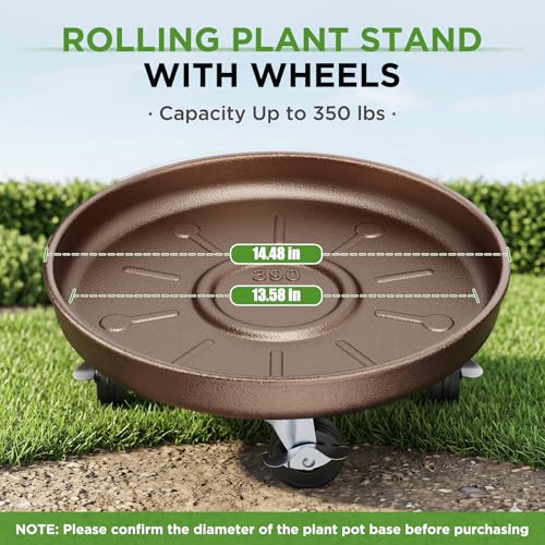 Plant Caddy With Wheels 14" Metal Plant Saucers for Indoors 390 Lb Capacity - size: 2 PACK 14.1 INCH