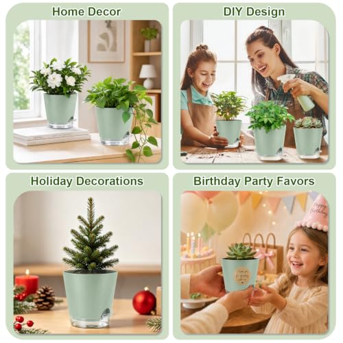 5/5.5/6/6.5/7/8 Inch Self Watering Pots Visible Water Level Indoor/Outdoor - color: Green
