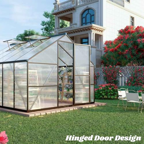 8x12 FT Outdoor Greenhouse with Roof Vent, Charcoal Black - color: Charcoal Black, size: 8×12FT