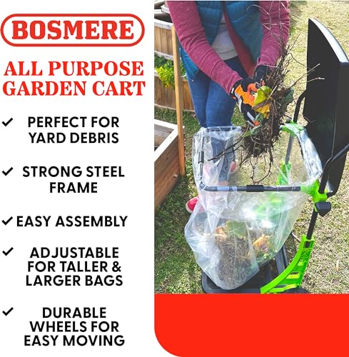 Bosmere All Purpose Garden Cart, Adjustable Collapsible Yard Waste Can, Portable Trash Bin - color: Basil