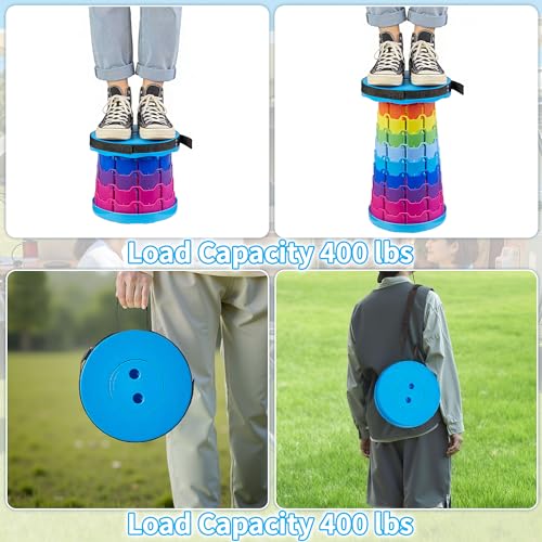 VECELO Telescoping Folding Stool, Upgraded Portable Collapsible Retractable Stool with Load Capacity 400lbs for Garden Fishing Camping Hiking BBQ, 1 PCS Rainbow Blue - color: Rainbow Blue