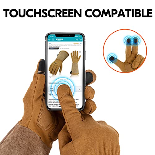 Vgo... Men's Extra-Long Leather Gardening Gloves, Gauntlet with Adjustable Cuff, Puncture & Thorn Proof, Touchscreen (SL6592) - color: 1 Pair - Dark Brown, size: Men's X-Large