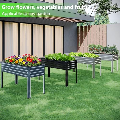 Vengarus 2PCS 48×18×30in Galvanized Raised Garden Bed Outdoor with Legs Set - color: Gray, size: Grey(2PCS)
