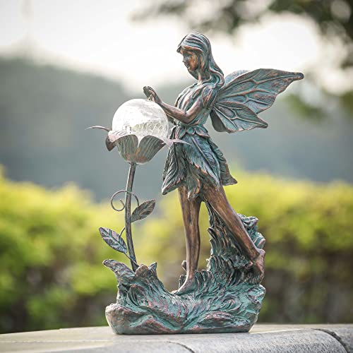TERESA'S COLLECTIONS Fairy Garden Solar Light Resin Bronze Large Statue 11"