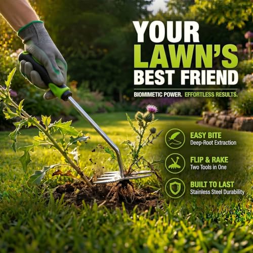 Weed Puller Tool, 2-in-1 Hand Weeder and Root Remover, Heavy Duty Stainless Steel Weeding Tool for Deep Roots, Ergonomic Garden Weed Pulling Tool for Lawn and Yard - Green (Green) - color: Green