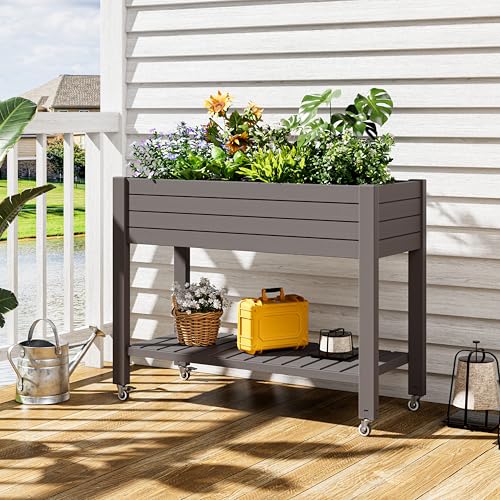 Elevated Raised Garden Bed with Wheels,Planter Box,Gray-33.7" h - color: Gray, size: 33.7"h