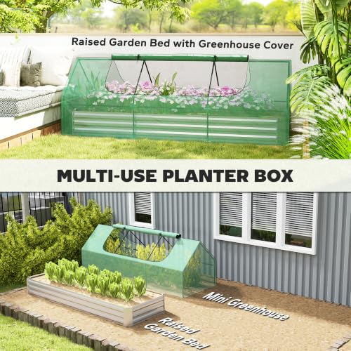 Outsunny 8.6 x 3 x 1ft Metal Planter Box with Mini Greenhouse, Green/Silver - color: Green and Silver, size: 8.6' x 3'