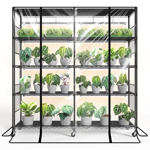 Bstrip 4-Tier Large Indoor Greenhouse with Grow Light, 58x13.8x59in - color: Transparent