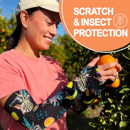 Evridwear Gardening Sleeves,UV Protection Cooling Arm Sleeve Women Men - color: Tropical Fruits, size: Large/Extra Large