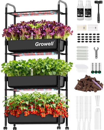 Growell 81 Pods Hydroponics Growing System Kit with Independent Water Pump - color: Black, size: 26" - 3 Tier (81 Pods)