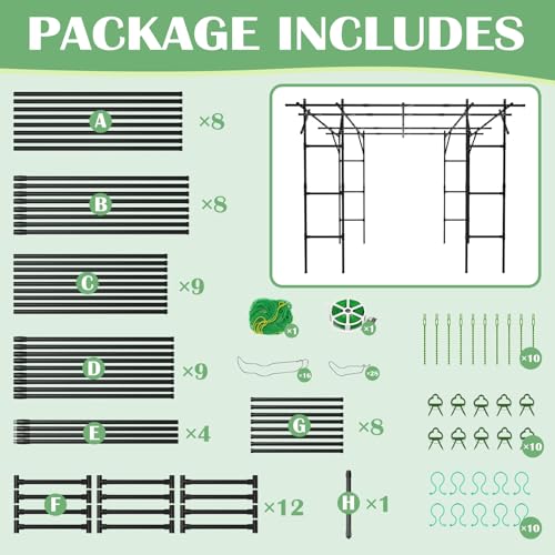 DoCred 87"H x 118"L Garden Arch Trellis, Metal Trellis for Climbing Plants - size: 87" H x 118" L x 79" W/Square