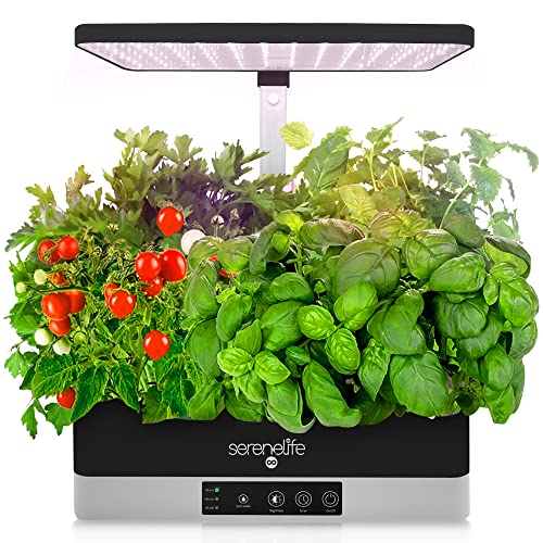 SereneLife Smart Indoor Garden - Hydroponic Herb Garden with 4000K Grow Lights Panel, Control Panel Settings, Water Stick, No Soil, Mess-Free, Height Adjustable, Grows Up to 6 Plants - color: Black