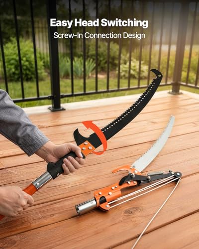 VEVOR Manual Pole Saw, 7.3-27 ft Extendable Tree Pruner, Sharp Steel Blade and Scissors High Branches Trimming, Branch Trimmer with Lightweight 8 Fiberglass Handles, for Pruning Palms and Shrubs