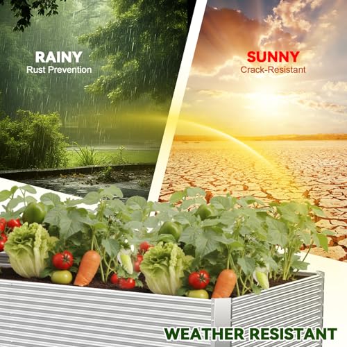 2 Pack Tall 8FT Raised Beds for Gardening, Corrugated Galvanized Steel Raised Garden Bed, Outdoor Metal Above Ground Garden Bed for Vegetables and Flowers(Rectangular)-8x3x1.5FT - size: 8x3x1.5FT