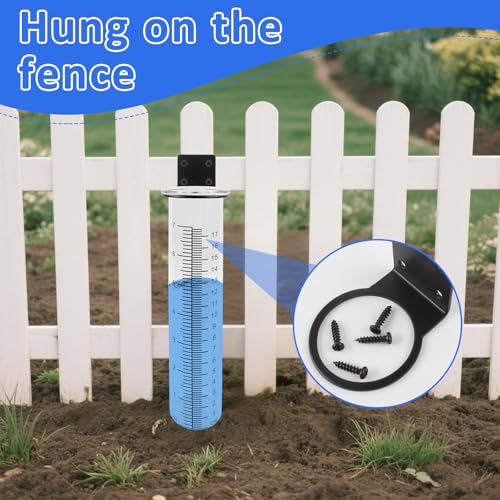 TBWHL 7" Glass Rain Gauge with Stainless Steel Rack for Yard Garden Fence - color: Transparent Black