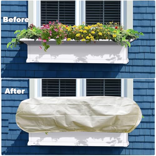 Plant Freeze Protection Cover,2Pack Rectangular Planter Frost Pot Cover,Frost Blankets with Drawstring for Garden Outdoor Balcony Windowsill and Raised Beds(3.2 * 1.6 * 1.6ft, Beige)