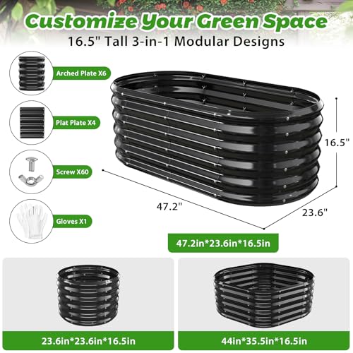 YSEJOMP 17" Tall Oval-Shaped/Elliptic Metal Raised Garden Bed Outdoor Black - color: Black, size: 48X24X16.5 Inches