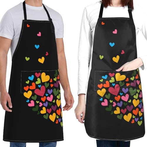 Art Apron with Pocket for Women Men - color: Colorful Hearts