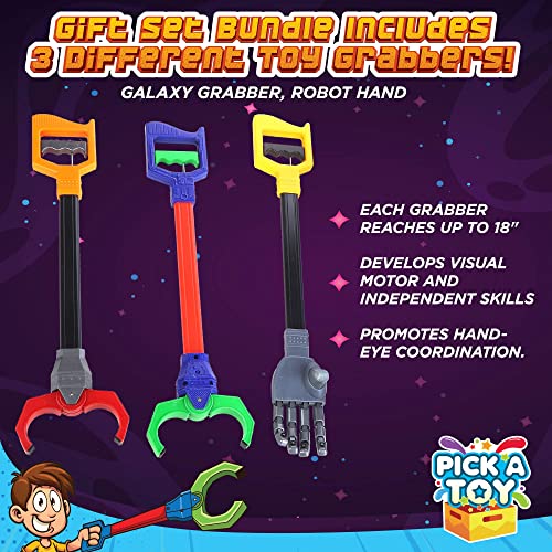 Interactive Grabber Toy for Kids – 3 Pack Robot Claw Arm Set, Hand-Eye Coordination STEM Tool, 18 Inch Reacher Grasping Toy - style: Robot Hand and Robotic Claw Grabber