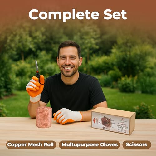 Copper Mesh Rodent Control Roll, 5 in x 36 ft, with Scissors and Gloves - size: 5in x 36ft
