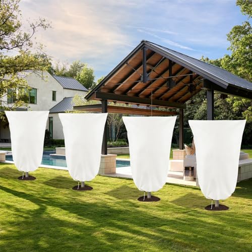 8 Pack Plant Covers Freeze Protection, 31.5"x47.2" with Zipper Drawstring - color: White