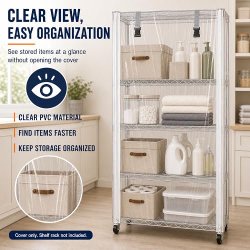 Wire Shelving Cover 48" x 24" x 72" Clear PVC Dustproof Storage Rack Cover - color: Transparent, size: 48" W x 24" D x 72" H