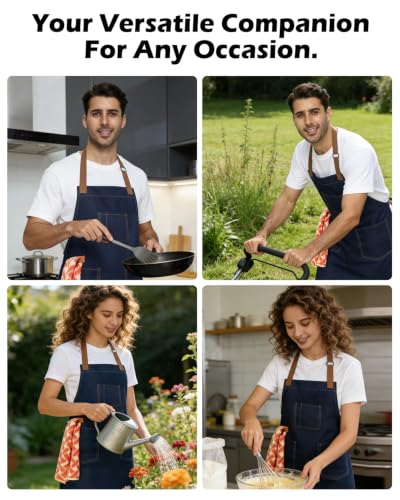 Unisex Heavy Duty Chef Apron w/Adjustable Strap & Large Pockets - color: Navy Blue