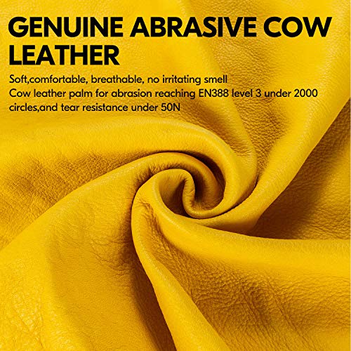 Vgo... Men's Extra-Long Leather Gardening Gloves, Gauntlet with Adjustable Cuff, Puncture & Thorn Proof, Touchscreen (CA9659) - color: 1 Pair - Yellow, size: Men's Large