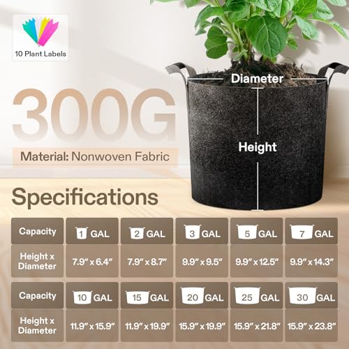 VIVOSUN 5-Pack 2 Gallon Plant Grow Bags Fabric Pots with Handles - color: Black, size: 2 Gallons