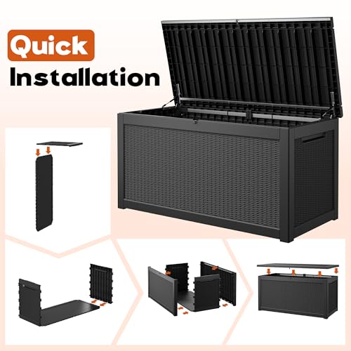 Outdoor Deck Storage Box, Waterproof,Balck,320 Gallon - color: Striped Black, style: 320 Gallon
