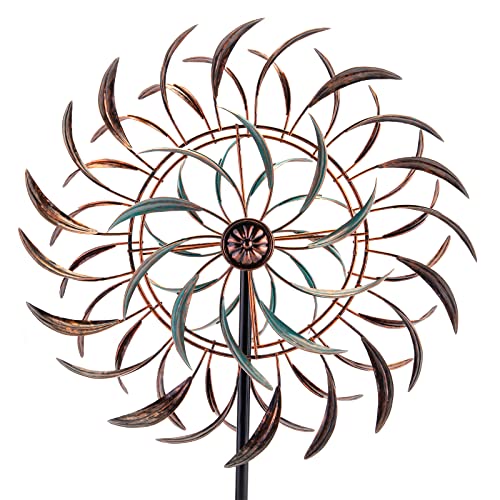 VEWOGARDEN Large Outdoor Metal Wind Spinners, 360 Degrees Swivel Wind Sculpture Yard Art Decor for Patio, Lawn & Garden 66 * 15.8 Inches - size: 16 Inch(Antique Bronze & Turquoise)